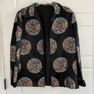 Vintage Asian Embroidered Satin Reversible Open Front Evening Jacket Women L/XL